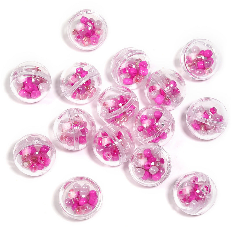 Wholesale 25pcs Rice Beads Filled Bubble Ball Through Hole Round Beads